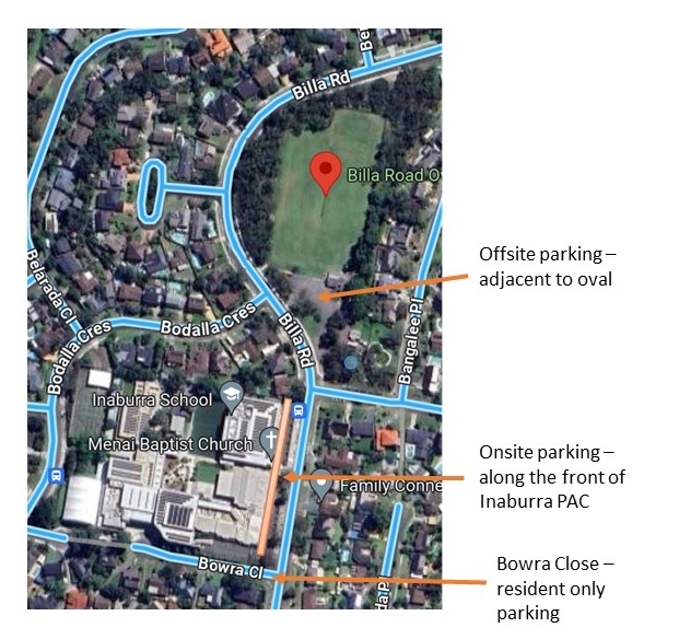 Parking locations for Inaburra School