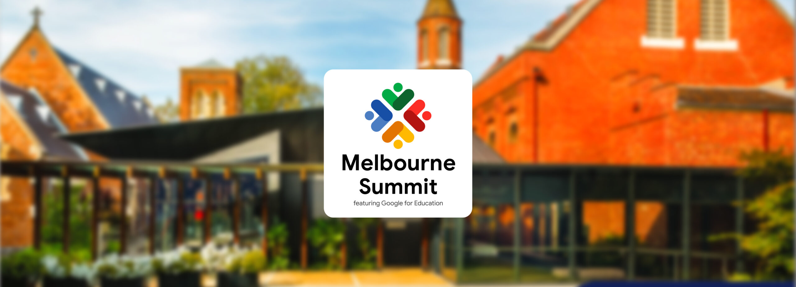 Melbourne summit logo on top of a blurred image of the Melbourne Catholic Leadership Centre.